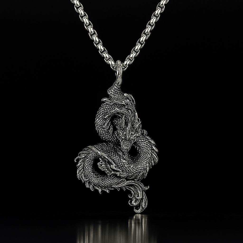 Drakhan Coil Stainless Steel Men's Chinese Dragon Necklace