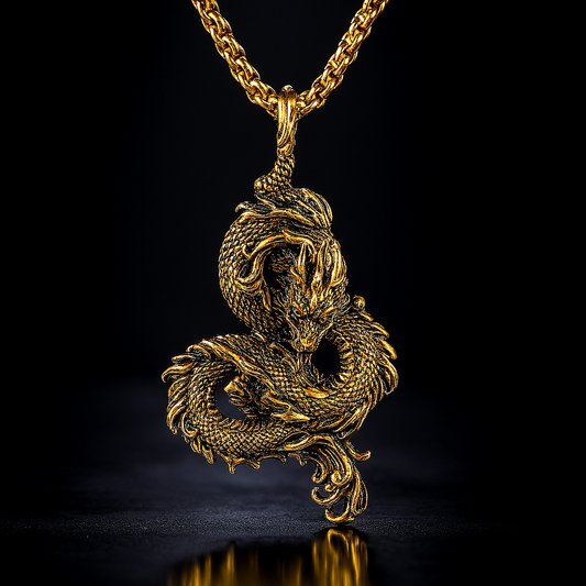 Drakhan Coil Stainless Steel Men's Chinese Dragon Necklace