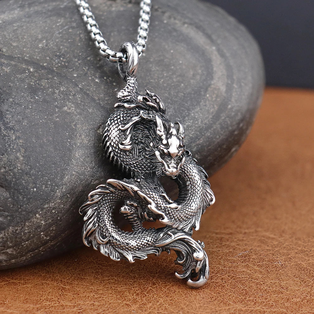 Drakhan Coil Stainless Steel Men's Chinese Dragon Necklace