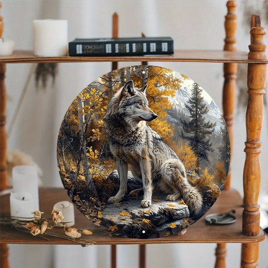 The Greywatcher 2D Decorative Aluminum Wolf Plaque
