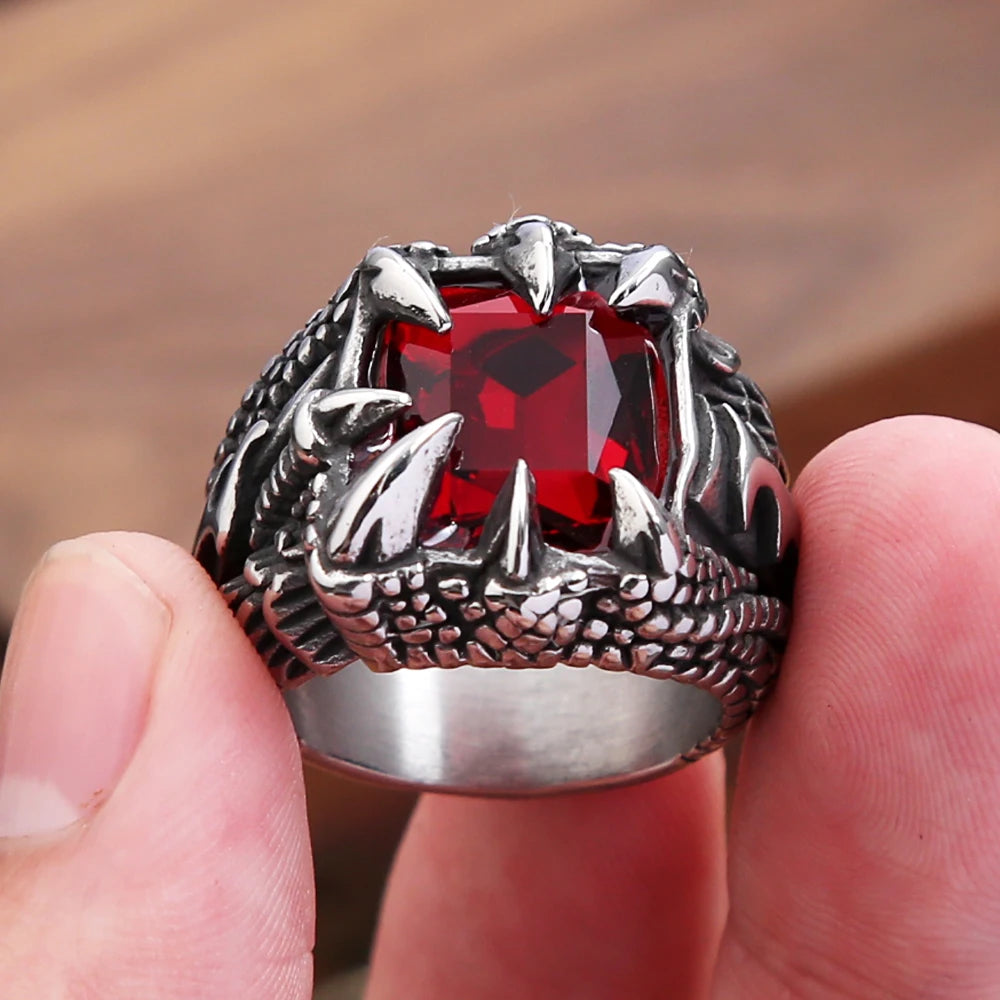 Voidclasp Unisex Dragon Crystal Claw Stainless Steel Ring