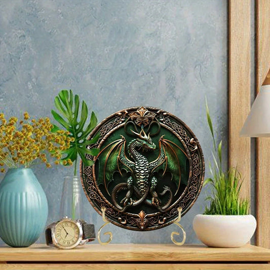 The Emerald Warden 2D Decorative Aluminum Dragon Wall Plaque