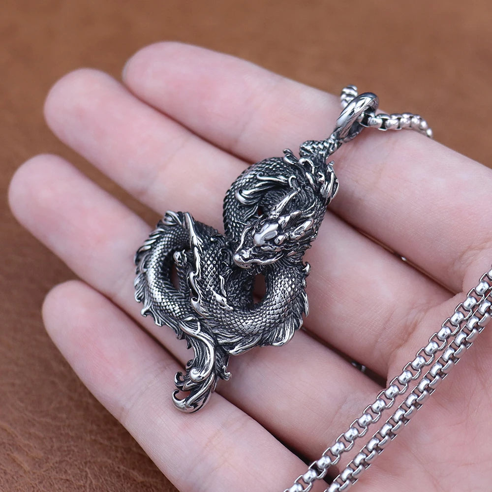 Drakhan Coil Stainless Steel Men's Chinese Dragon Necklace