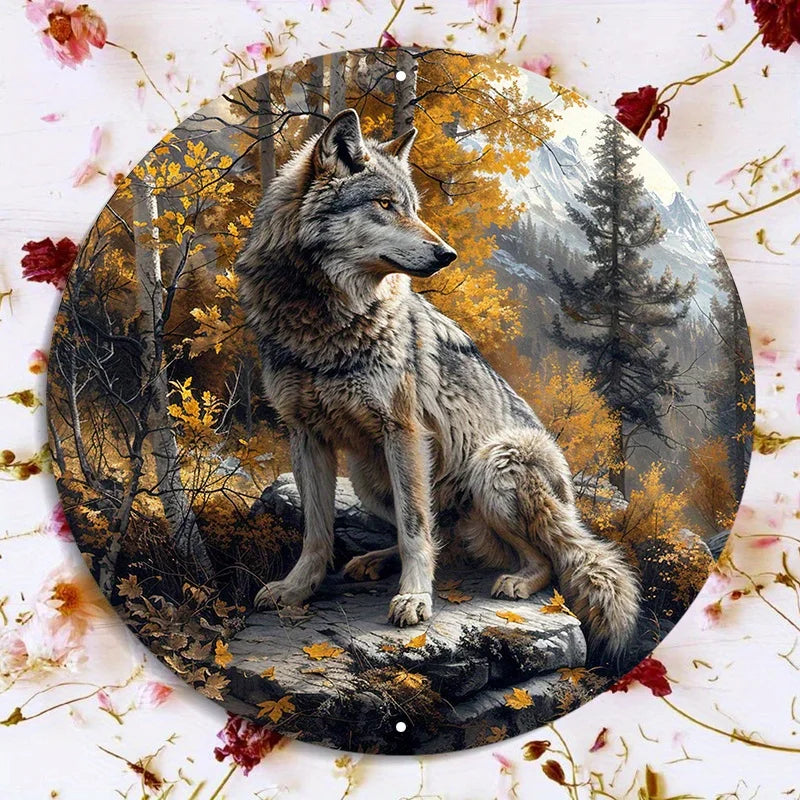 The Greywatcher 2D Decorative Aluminum Wolf Plaque