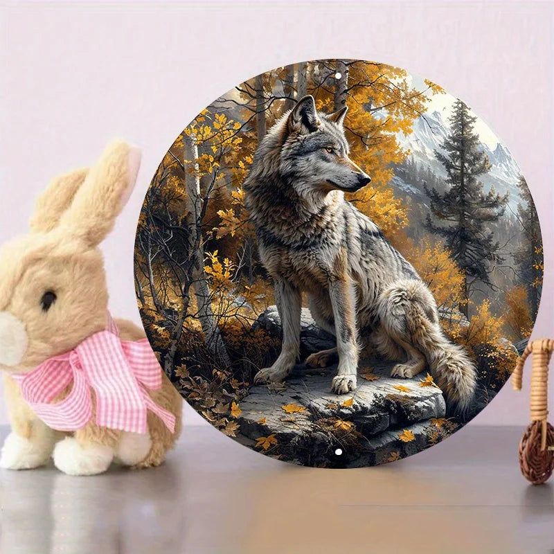 The Greywatcher 2D Decorative Aluminum Wolf Plaque