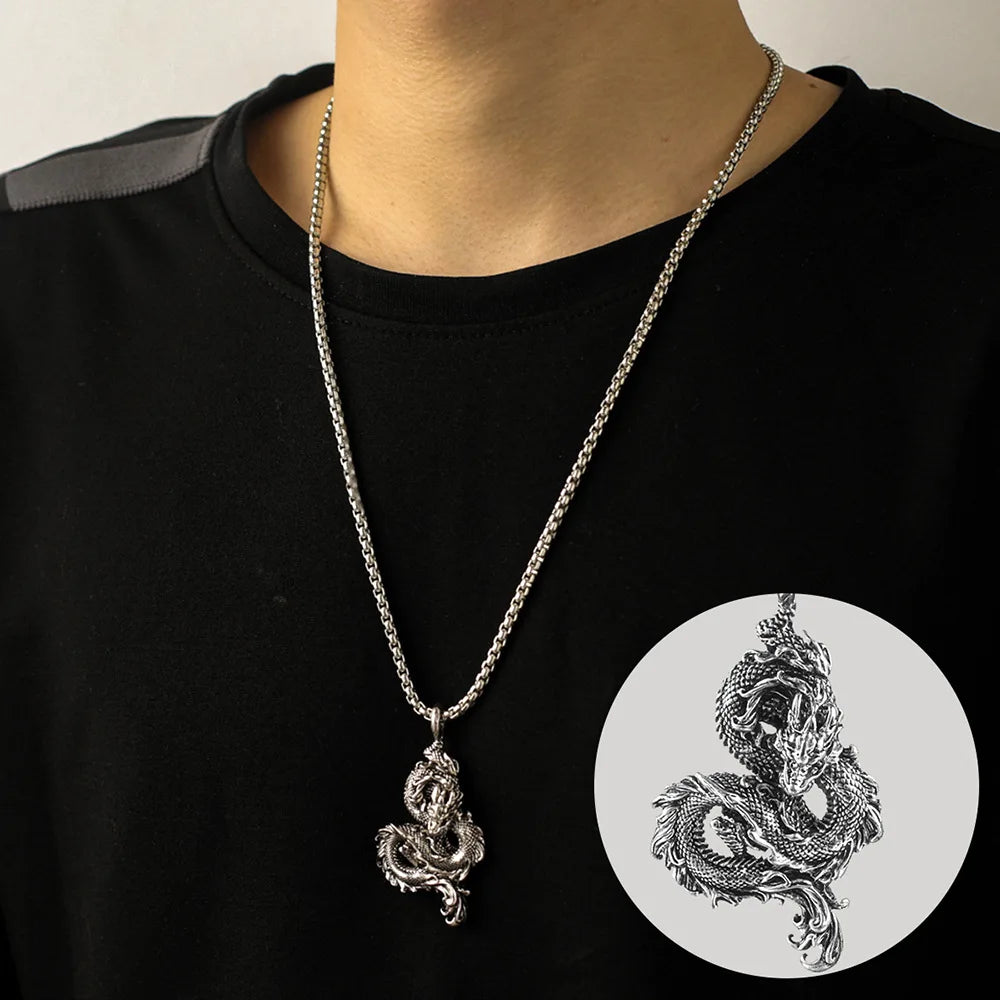 Drakhan Coil Stainless Steel Men's Chinese Dragon Necklace