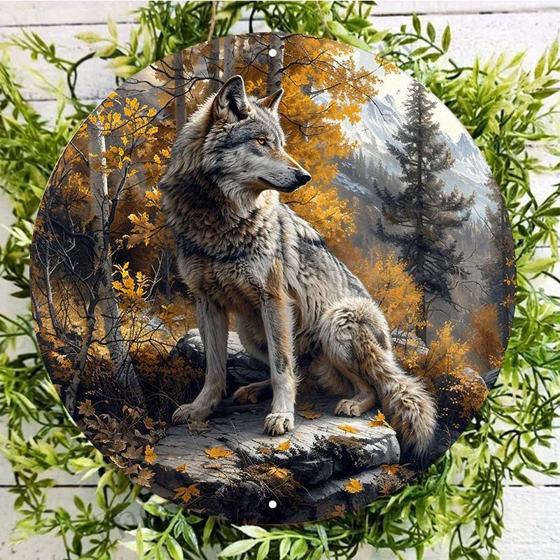 The Greywatcher 2D Decorative Aluminum Wolf Plaque