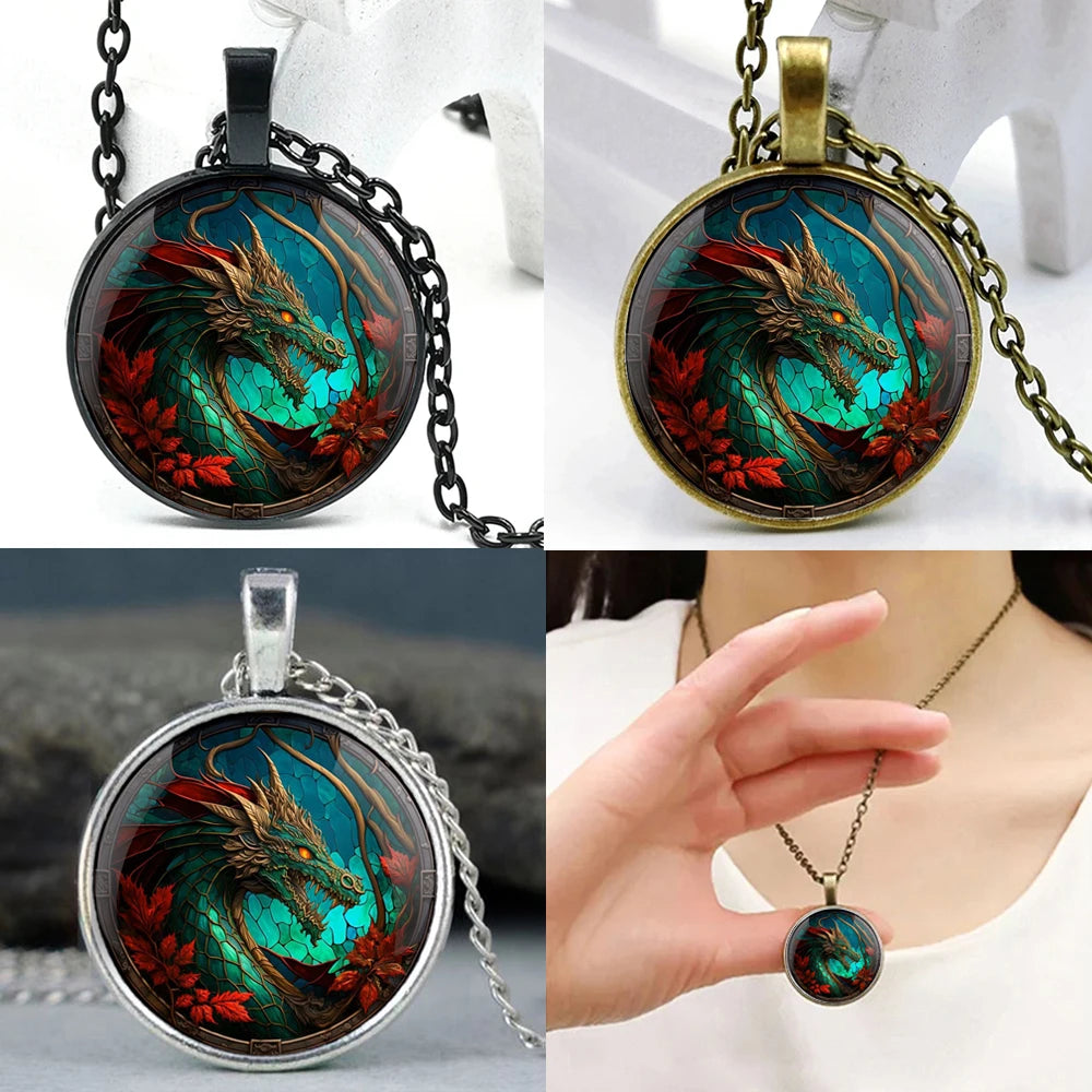 Verdantflare Medallion Unisex Dragon Pendant Necklace