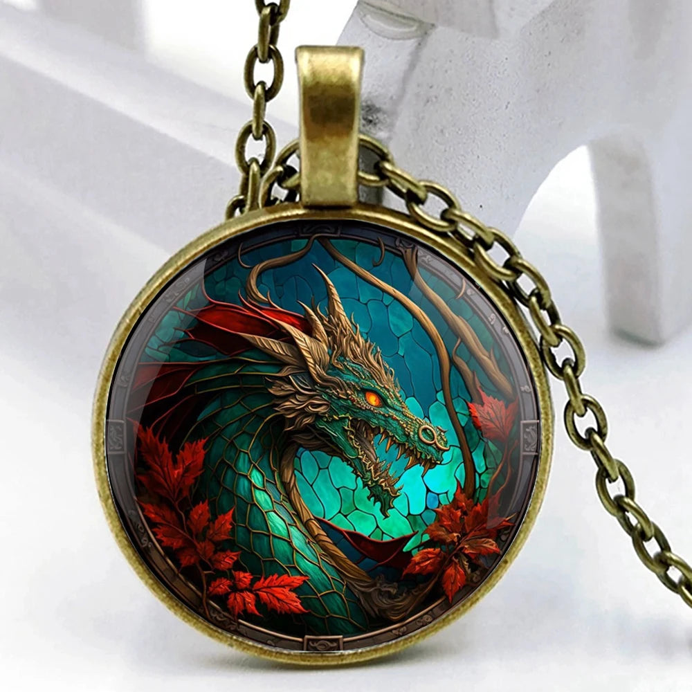 Verdantflare Medallion Unisex Dragon Pendant Necklace