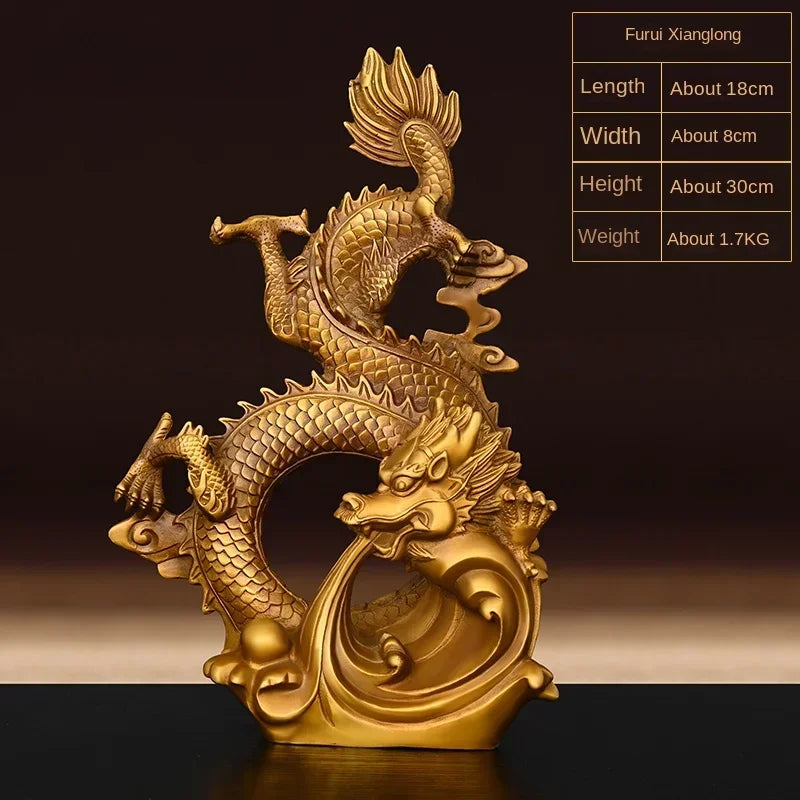 ZhuTong Shen Copper Spirit Dragon Feng Shui Statue