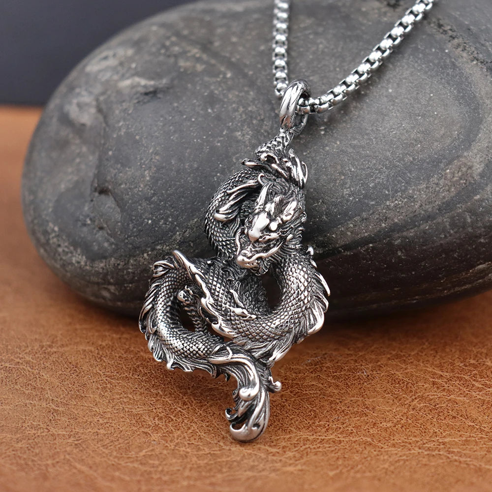 Drakhan Coil Stainless Steel Men's Chinese Dragon Necklace