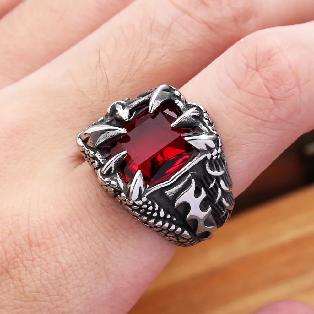 Voidclasp Unisex Dragon Crystal Claw Stainless Steel Ring