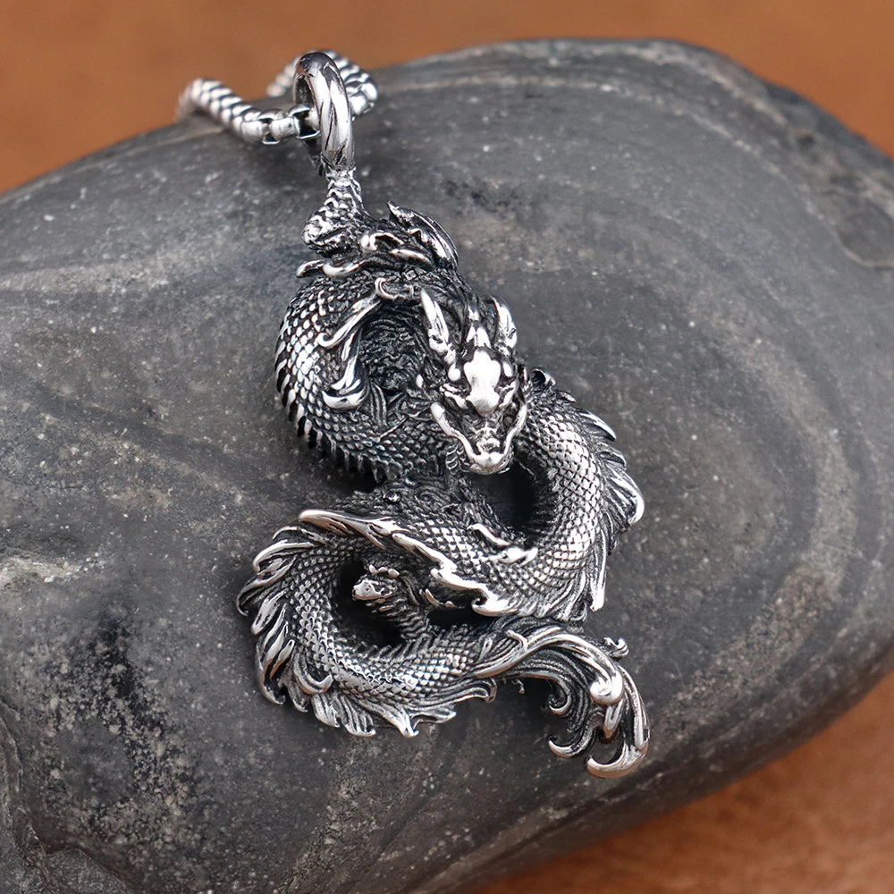 Drakhan Coil Stainless Steel Men's Chinese Dragon Necklace