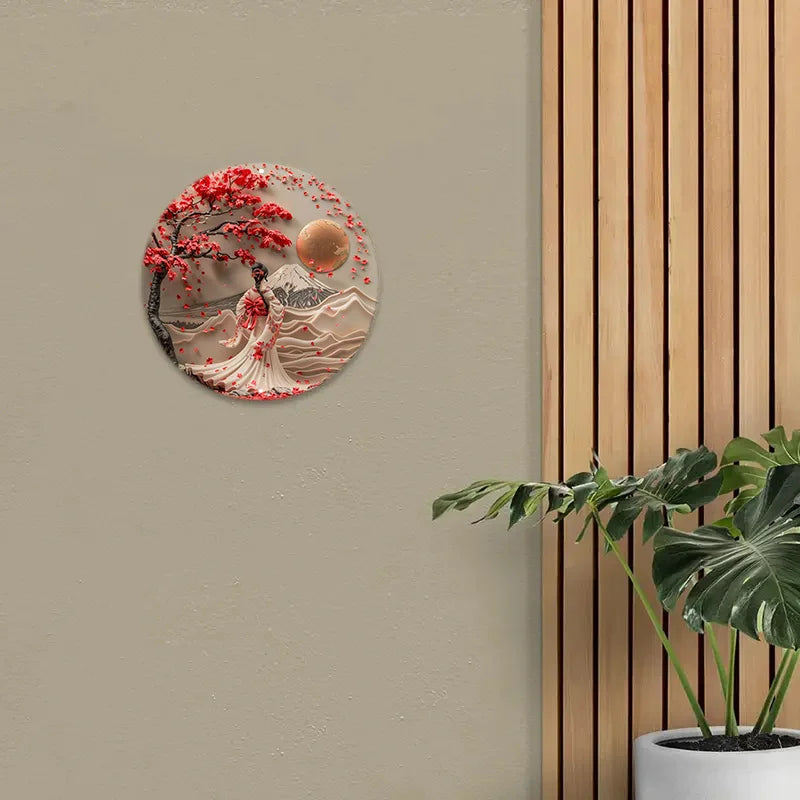 Hanami's Gaze 2D Decorative Aluminum Japanese Wall Plaque