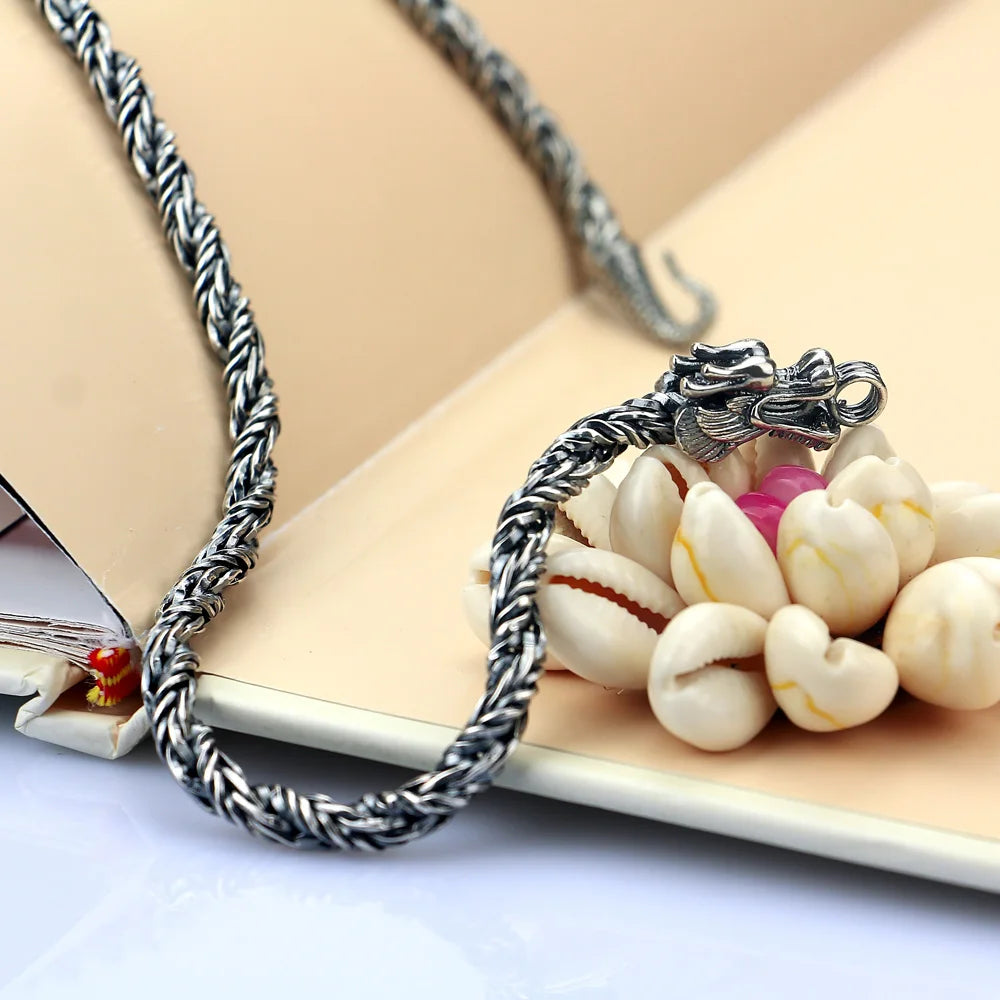 Drakethorn Chain Sterling Silver Dragon Necklace for Men