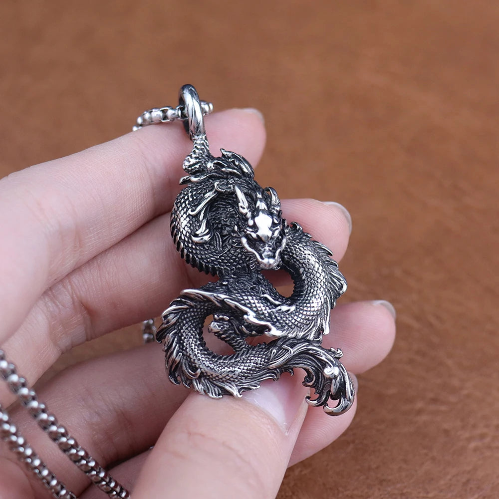 Drakhan Coil Stainless Steel Men's Chinese Dragon Necklace