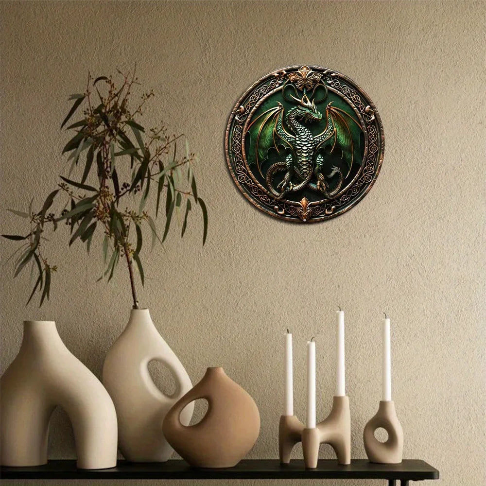The Emerald Warden 2D Decorative Aluminum Dragon Wall Plaque