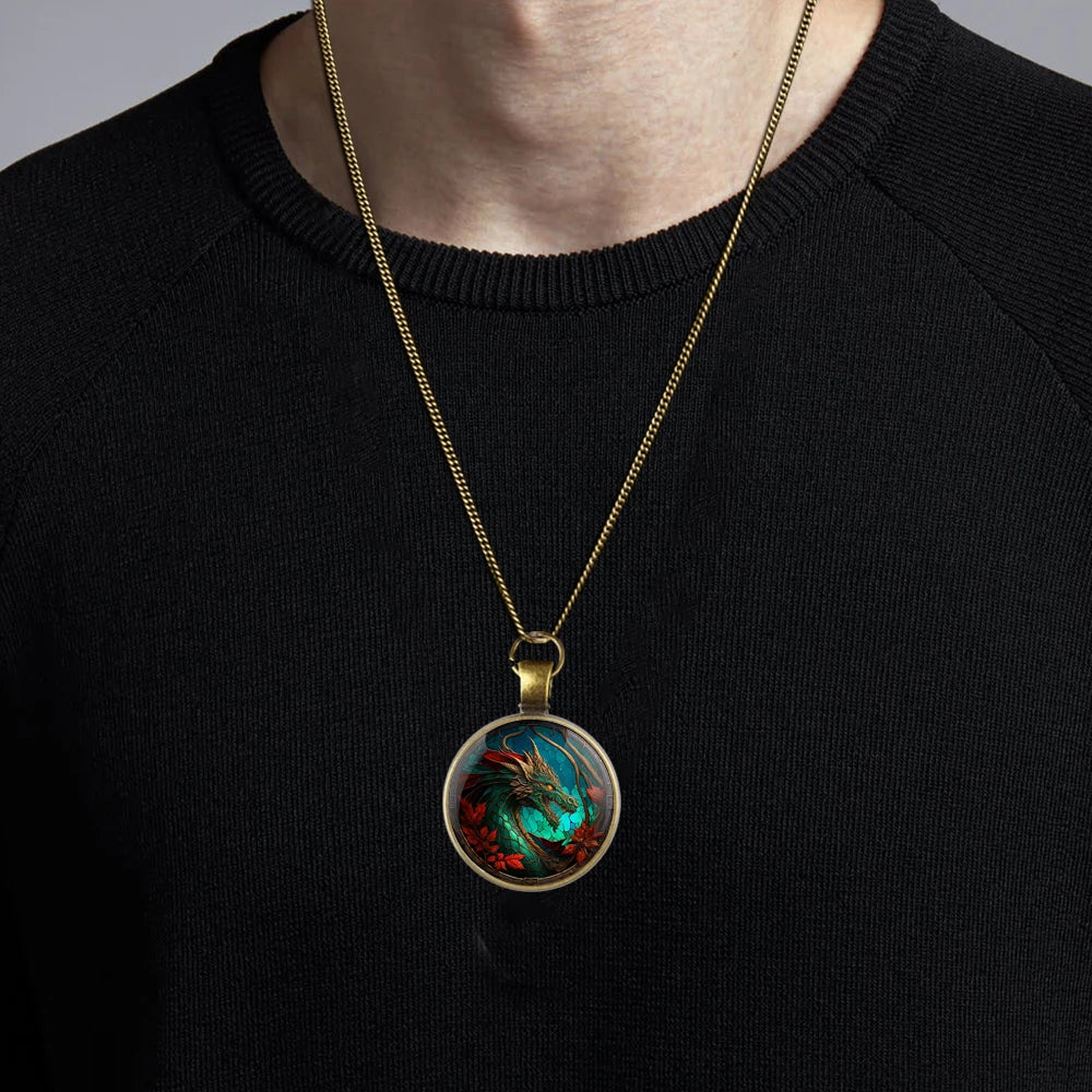 Verdantflare Medallion Unisex Dragon Pendant Necklace