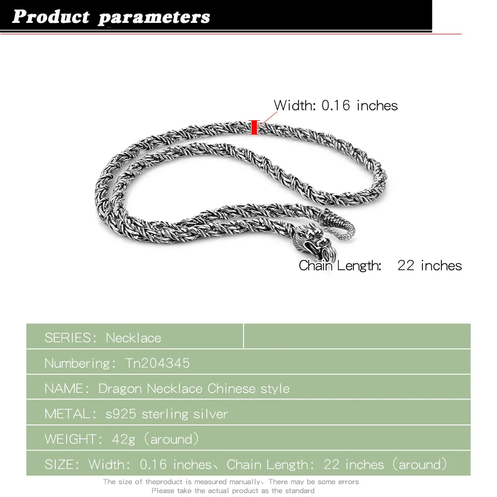 Drakethorn Chain Sterling Silver Dragon Necklace for Men