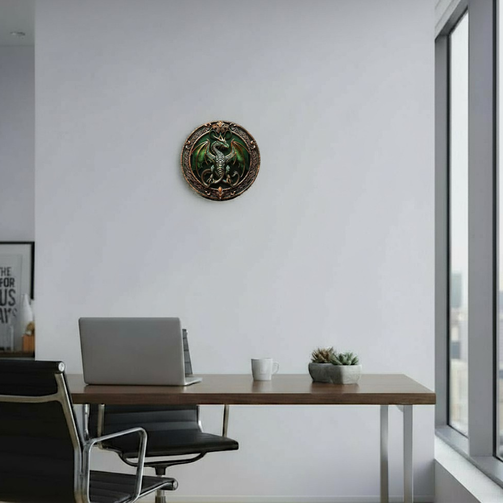 The Emerald Warden 2D Decorative Aluminum Dragon Wall Plaque