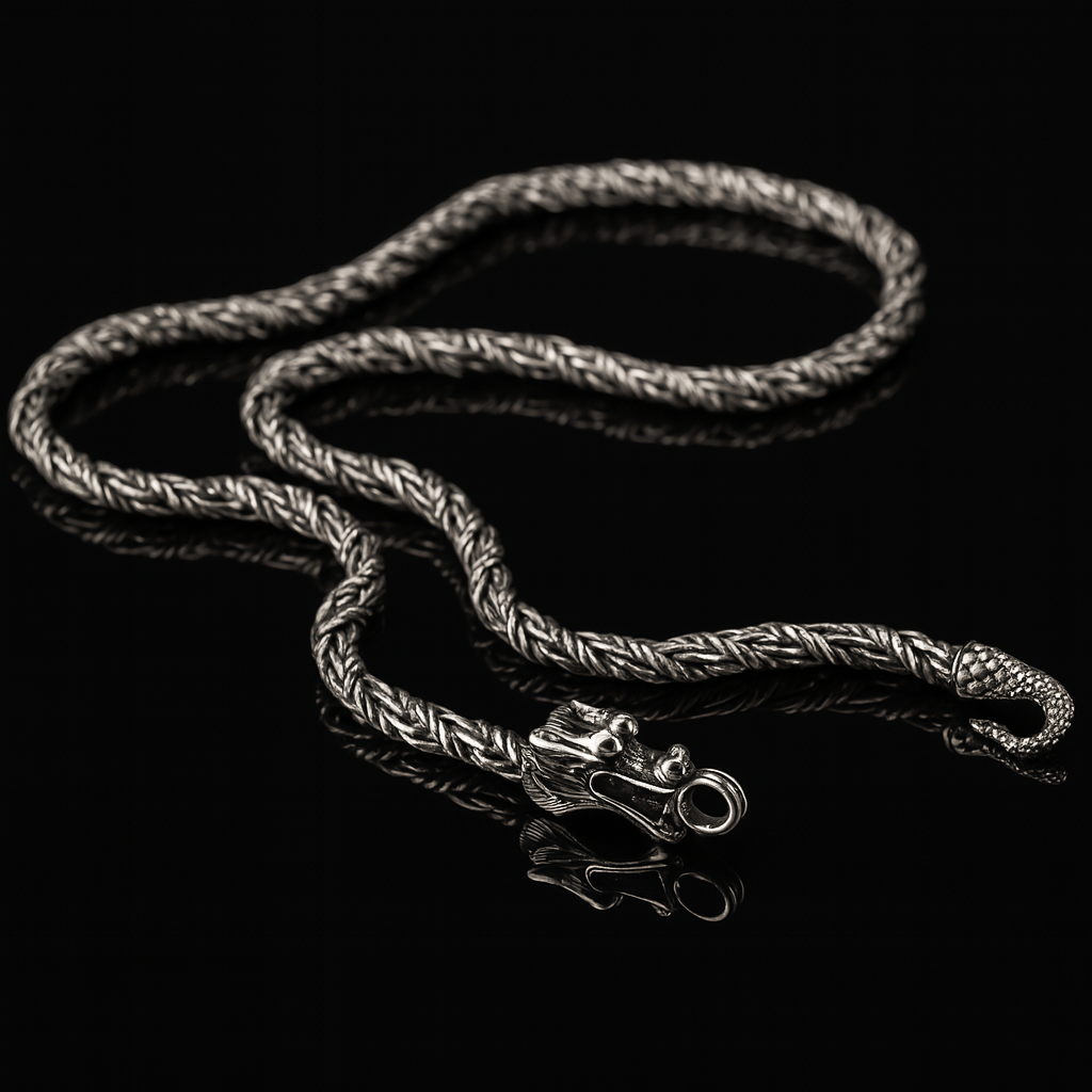 Drakethorn Chain Sterling Silver Dragon Necklace for Men