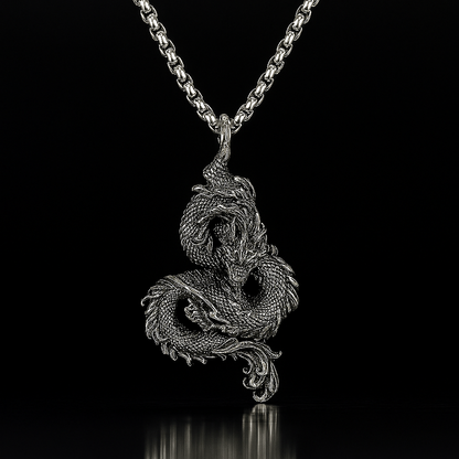 Drakhan Coil Stainless Steel Men's Chinese Dragon Necklace