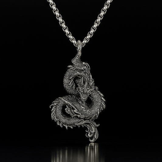 Drakhan Coil Stainless Steel Men's Chinese Dragon Necklace