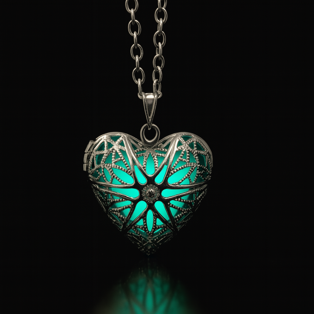 Lacewrought Heart --- Nightglyphs Luminescent Necklace
