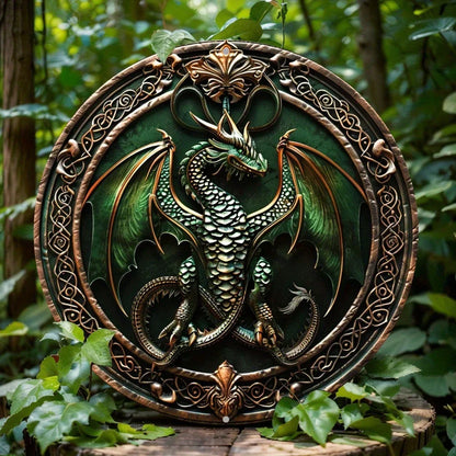 The Emerald Warden 2D Decorative Aluminum Dragon Wall Plaque