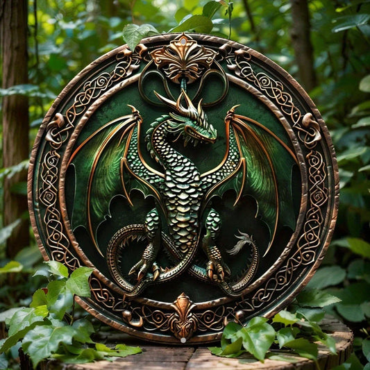 The Emerald Warden 2D Decorative Aluminum Dragon Wall Plaque