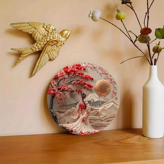 Hanami's Gaze 2D Decorative Aluminum Japanese Wall Plaque