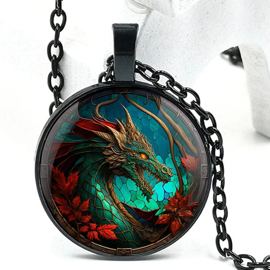 Verdantflare Medallion Unisex Dragon Pendant Necklace