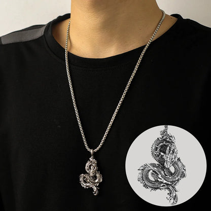 Drakhan Coil Stainless Steel Men's Chinese Dragon Necklace