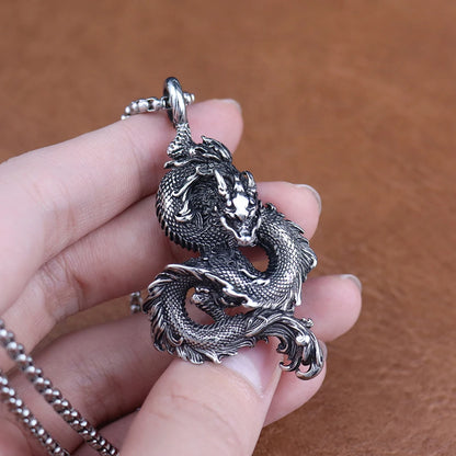 Drakhan Coil Stainless Steel Men's Chinese Dragon Necklace