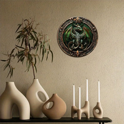 The Emerald Warden 2D Decorative Aluminum Dragon Wall Plaque