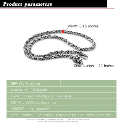 Drakethorn Chain Sterling Silver Dragon Necklace for Men