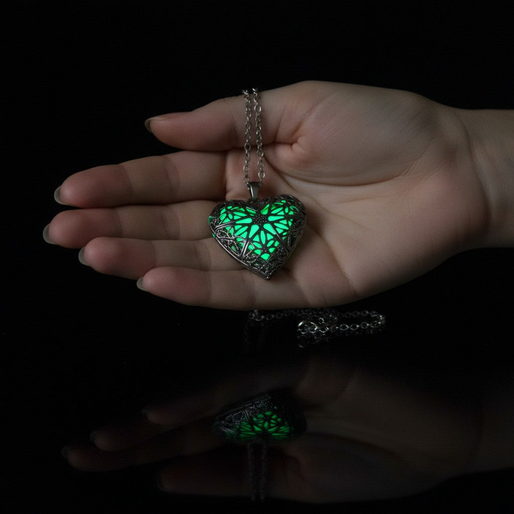 Lacewrought Heart --- Nightglyphs Luminescent Necklace
