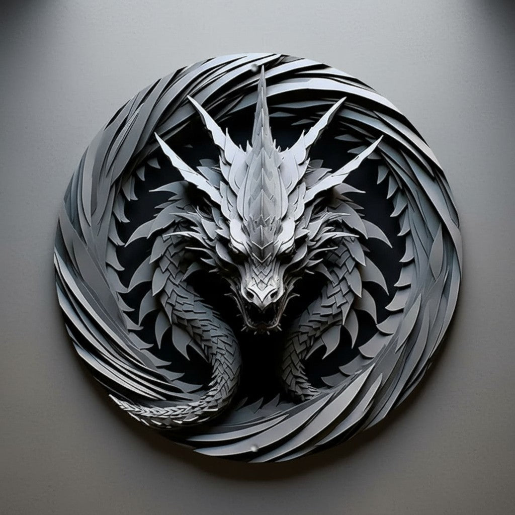 Serrathar the Steelshade 2D Decorative Aluminum Dragon Wall Plaque