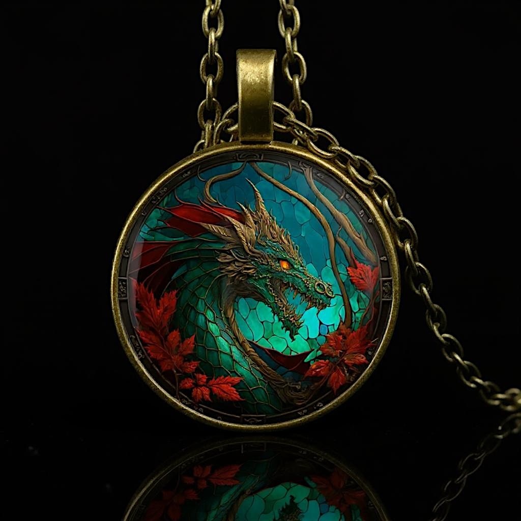 Verdantflare Medallion Unisex Dragon Pendant Necklace