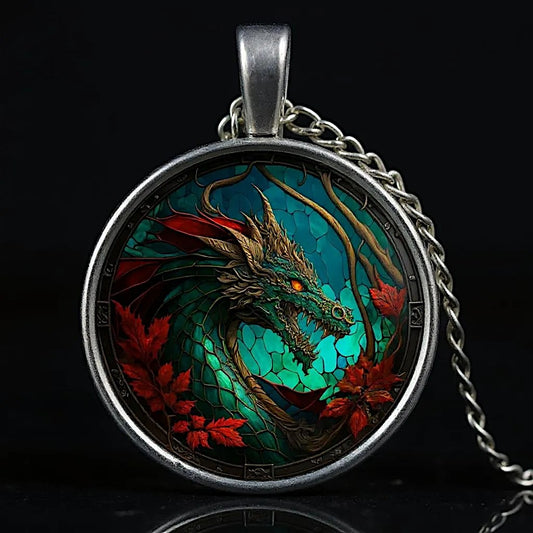 Verdantflare Medallion Unisex Dragon Pendant Necklace